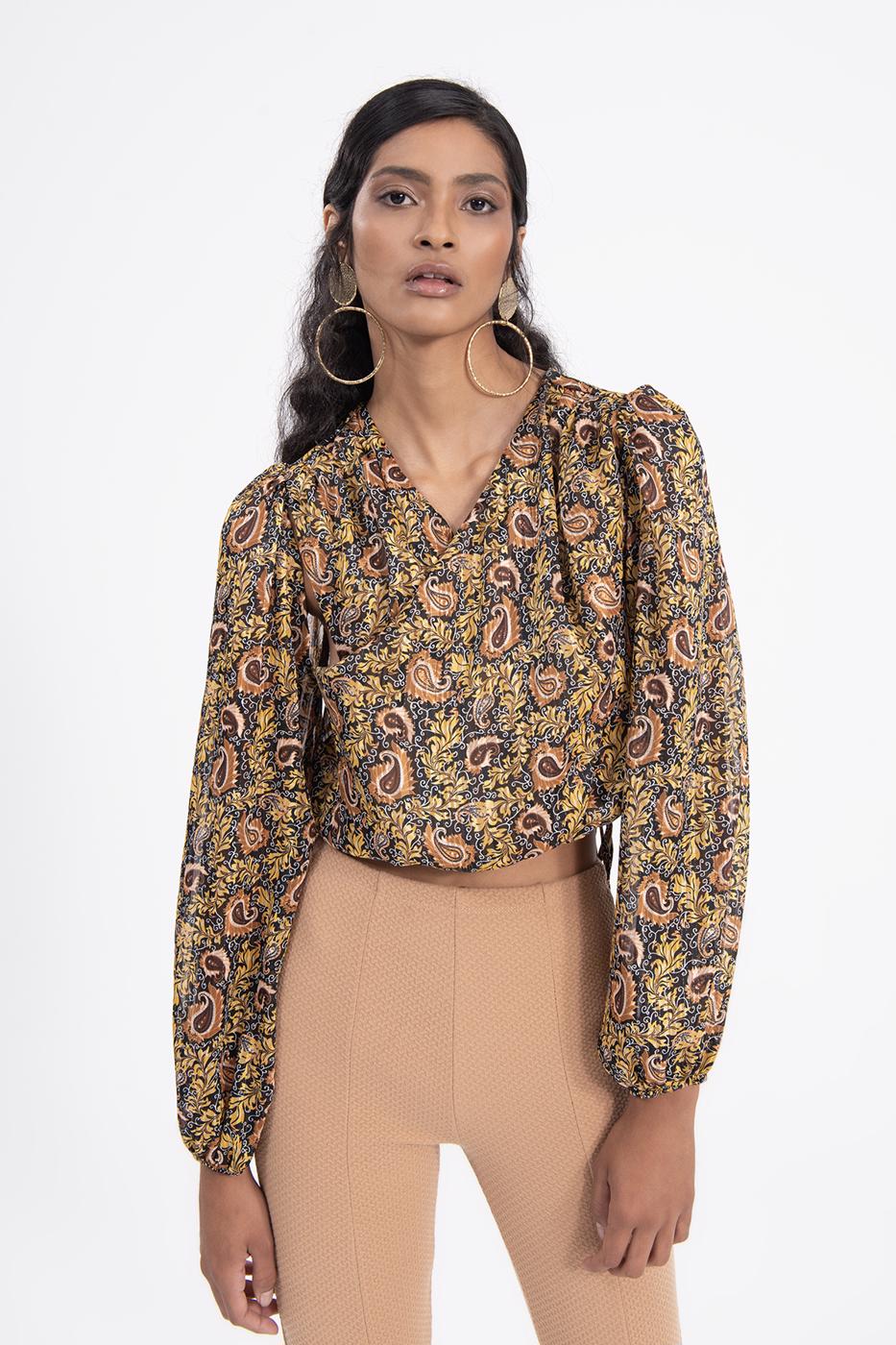 Balloon sleeve tulle blouse