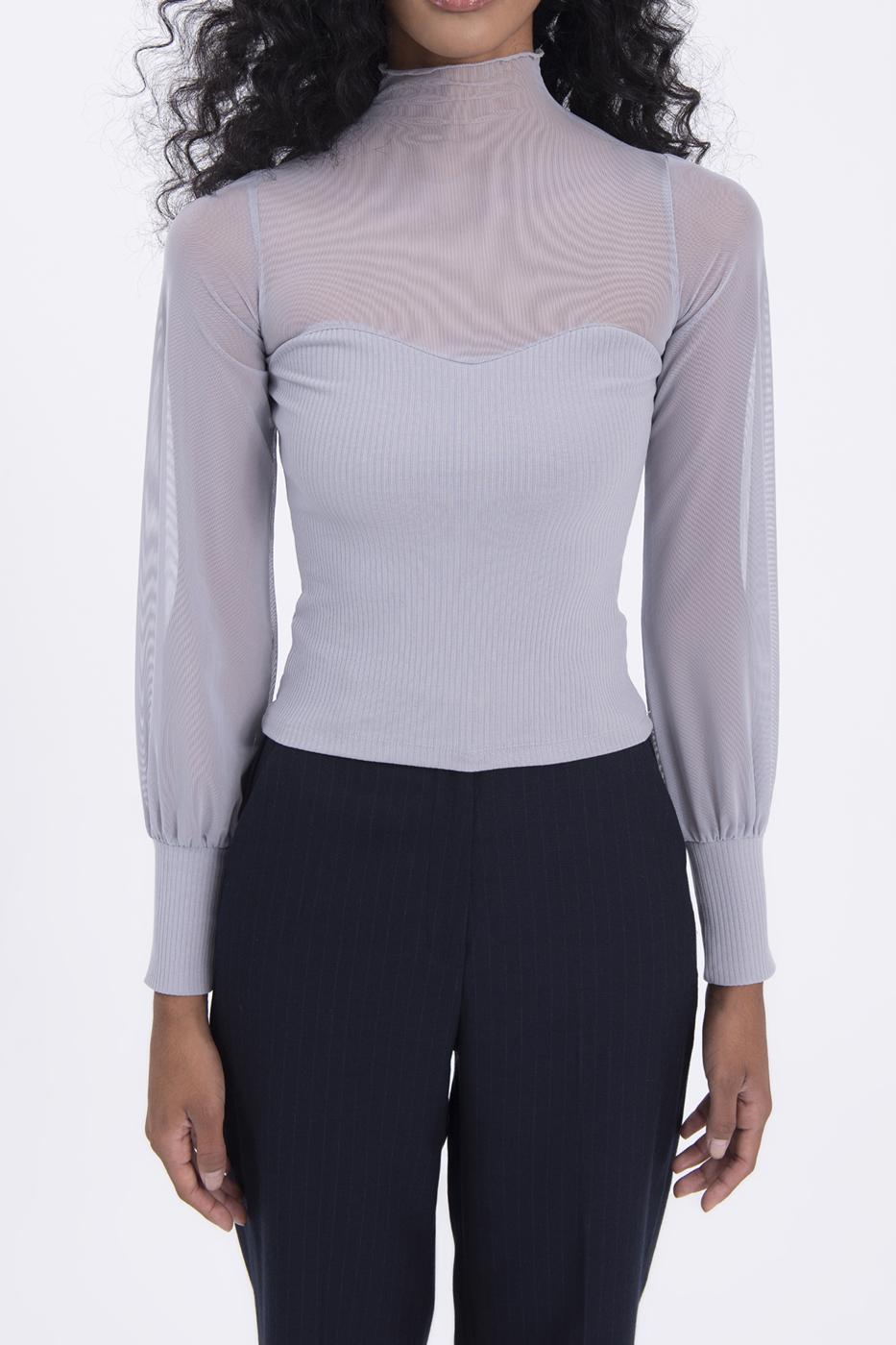 Balloon sleeve transparent blouse