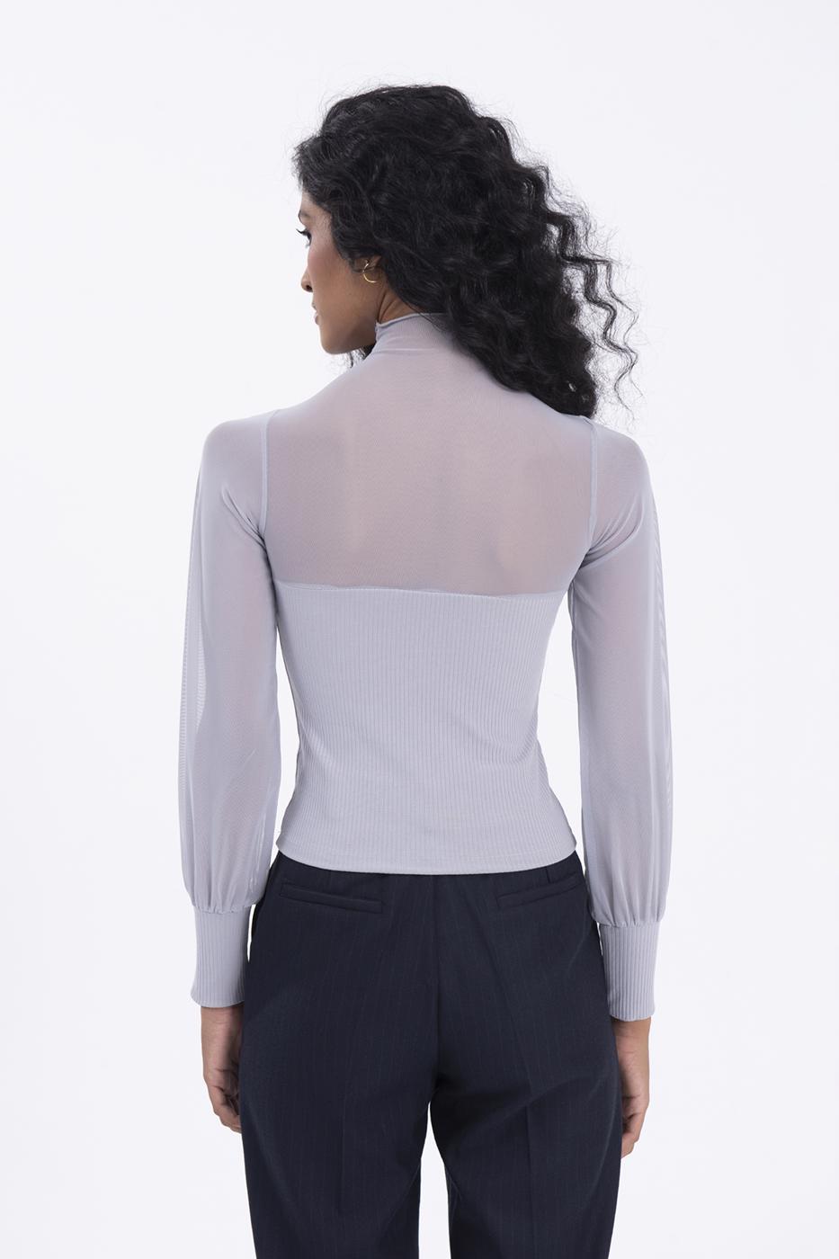 Balloon sleeve transparent blouse