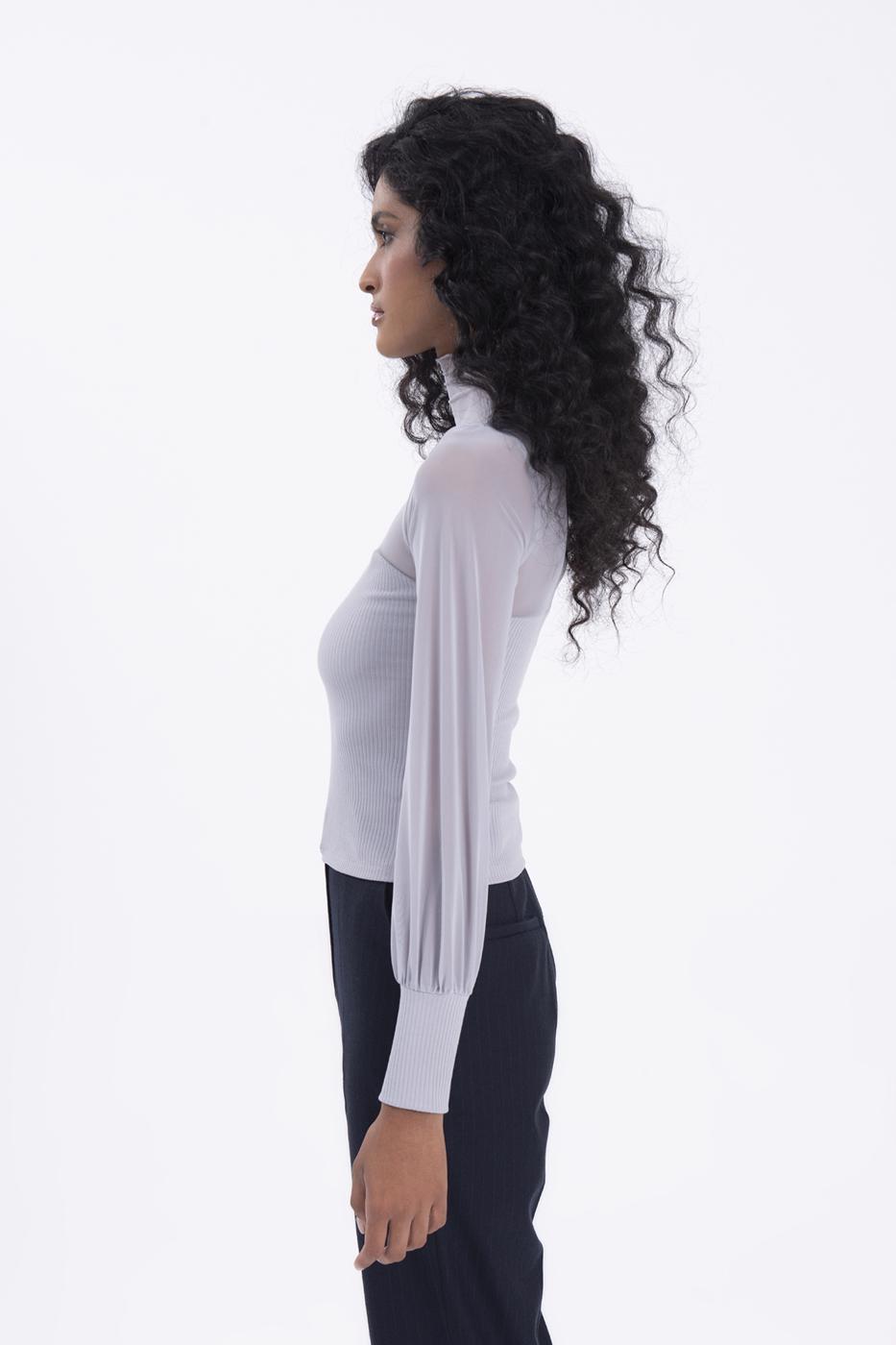 Balloon sleeve transparent blouse