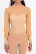 Balloon sleeve transparent blouse Beige