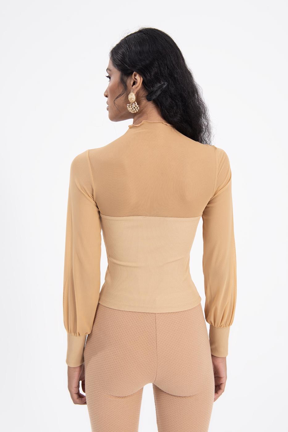 Balloon sleeve transparent blouse Beige