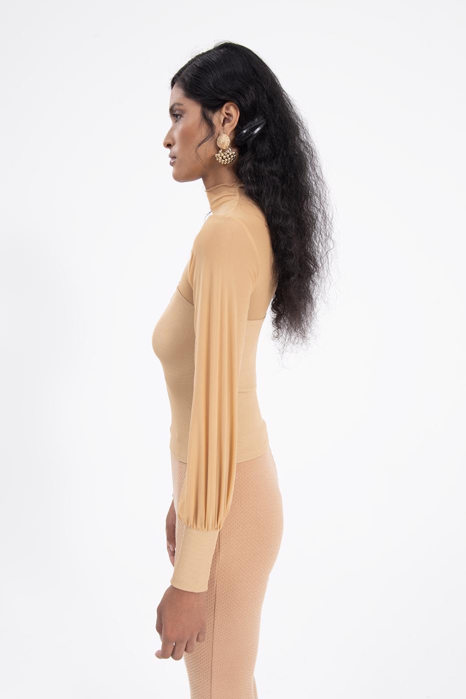 Balloon sleeve transparent blouse Beige