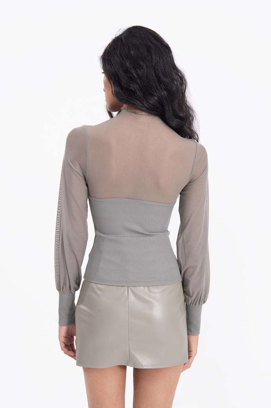Balloon sleeve transparent blouse Grey