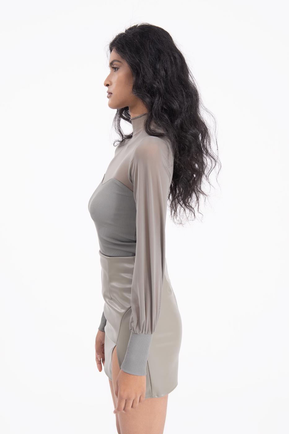 Balloon sleeve transparent blouse Grey