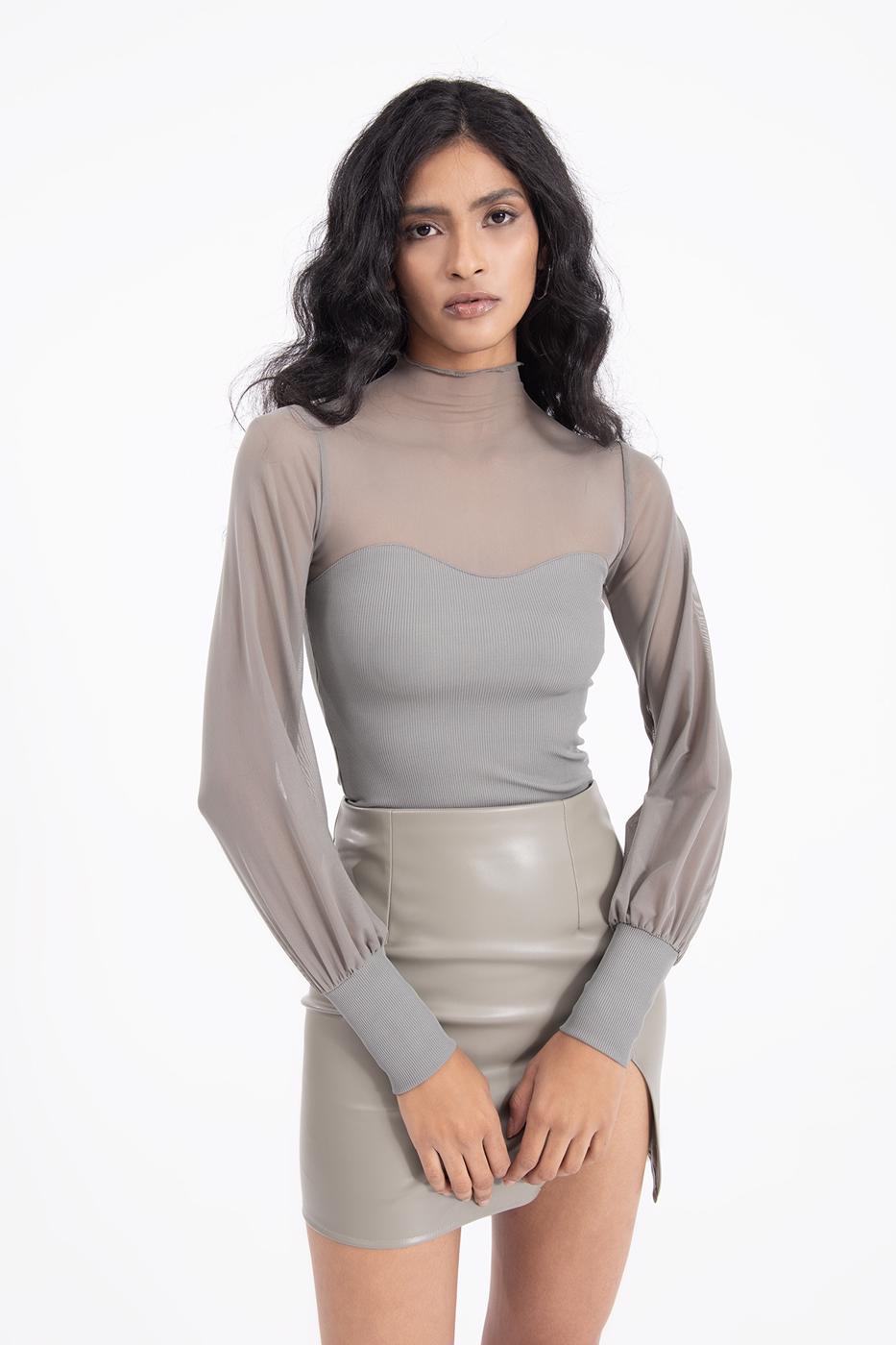 Balloon sleeve transparent blouse Grey