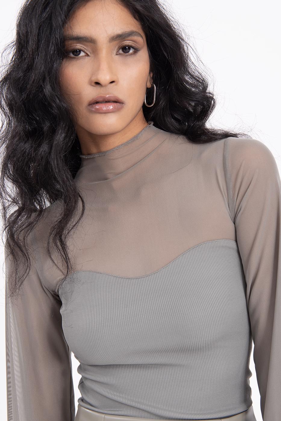 Balloon sleeve transparent blouse Grey