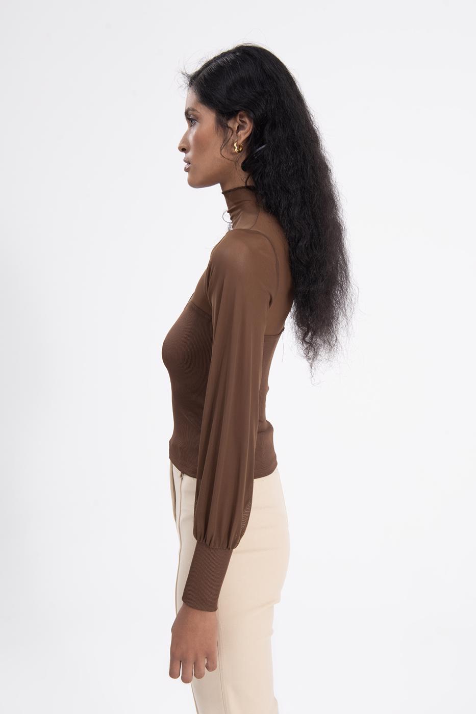 Balloon sleeve transparent blouse Brown