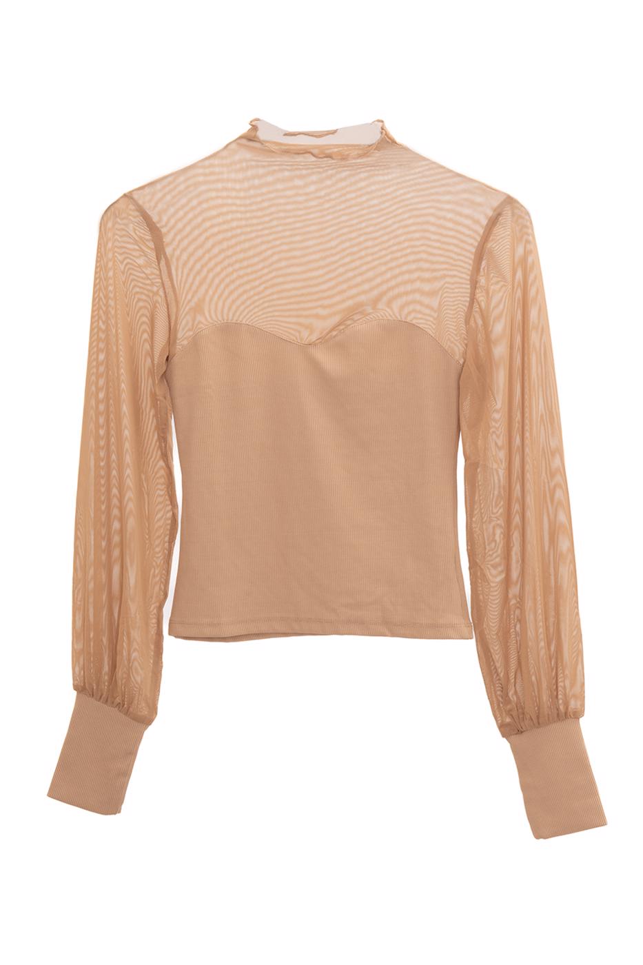 Balloon sleeve transparent blouse Dark beıge