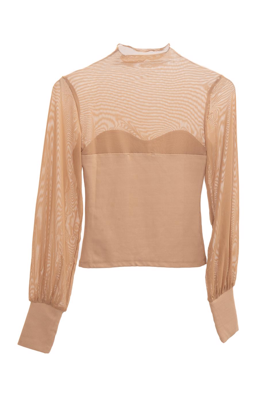 Balloon sleeve transparent blouse Dark beıge