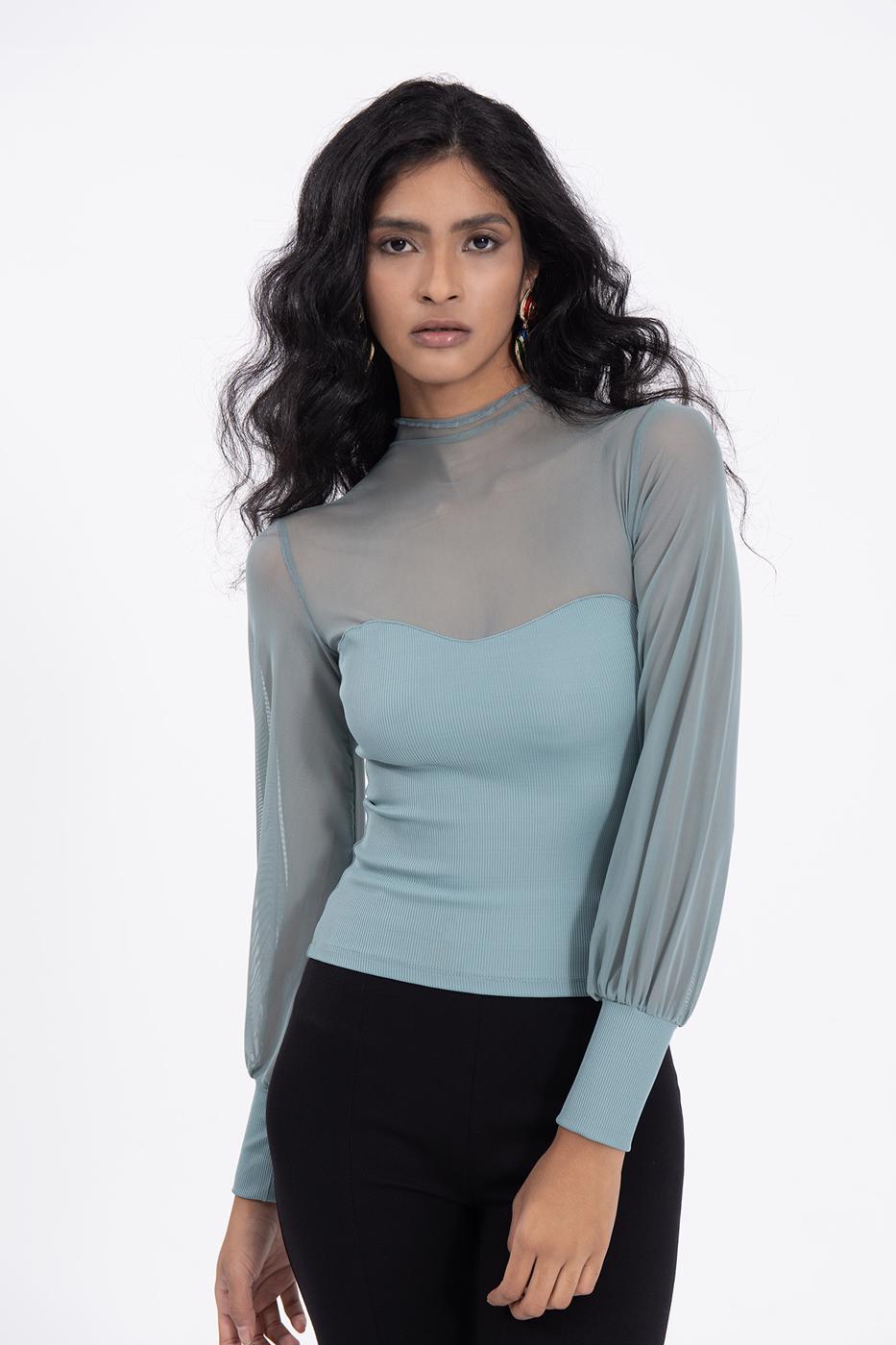 Balloon sleeve transparent blouse Mint