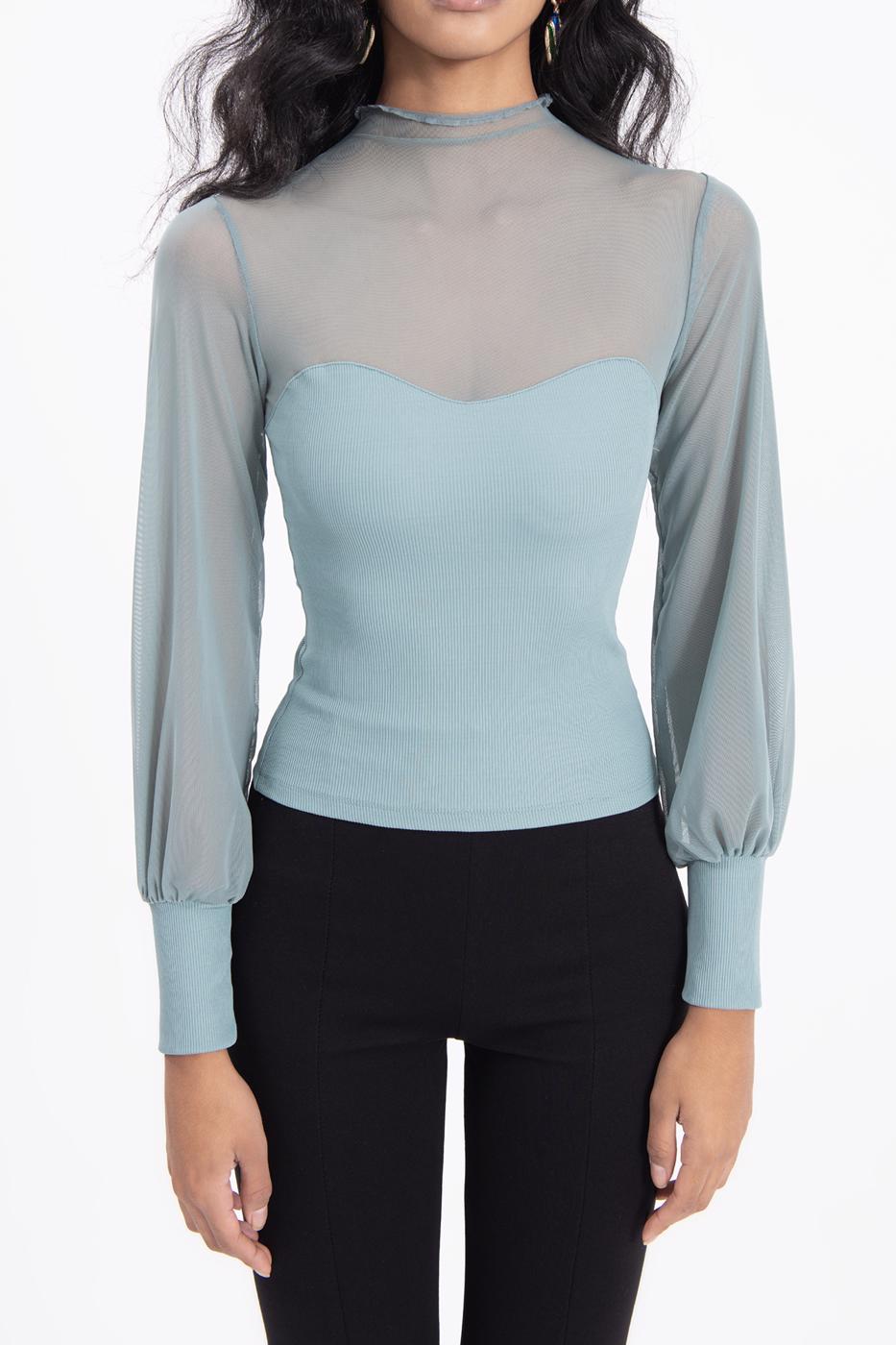 Balloon sleeve transparent blouse Mint