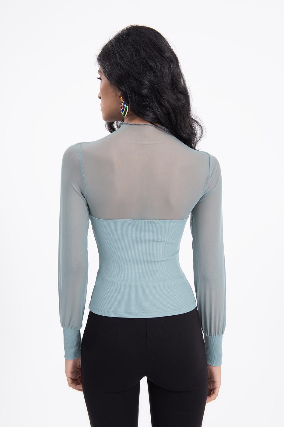 Balloon sleeve transparent blouse Mint