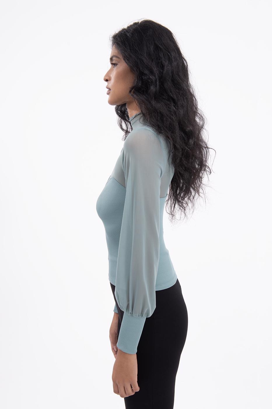 Balloon sleeve transparent blouse Mint