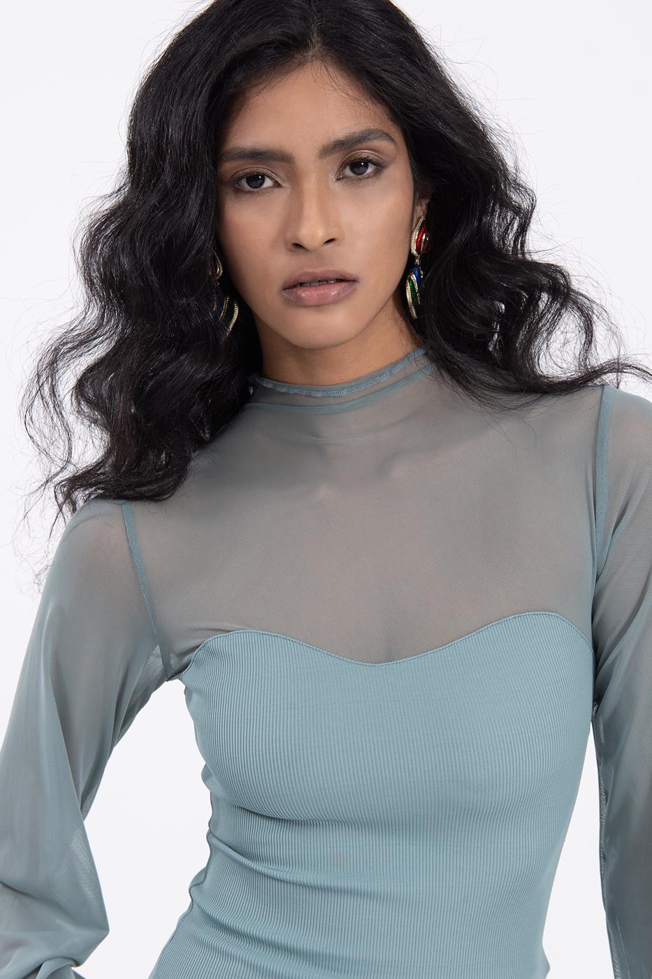 Balloon sleeve transparent blouse Mint
