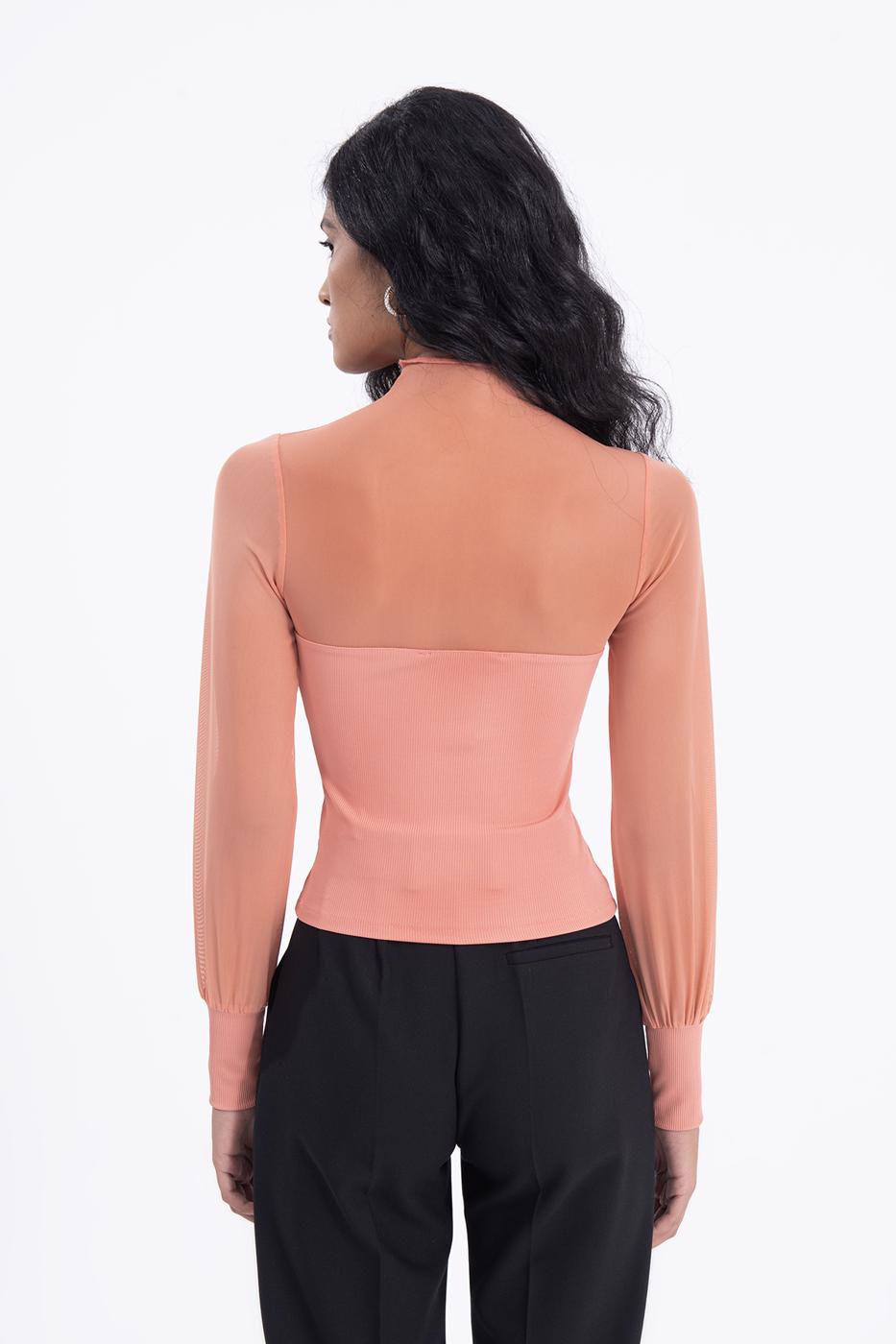 Balloon sleeve transparent blouse Salmon