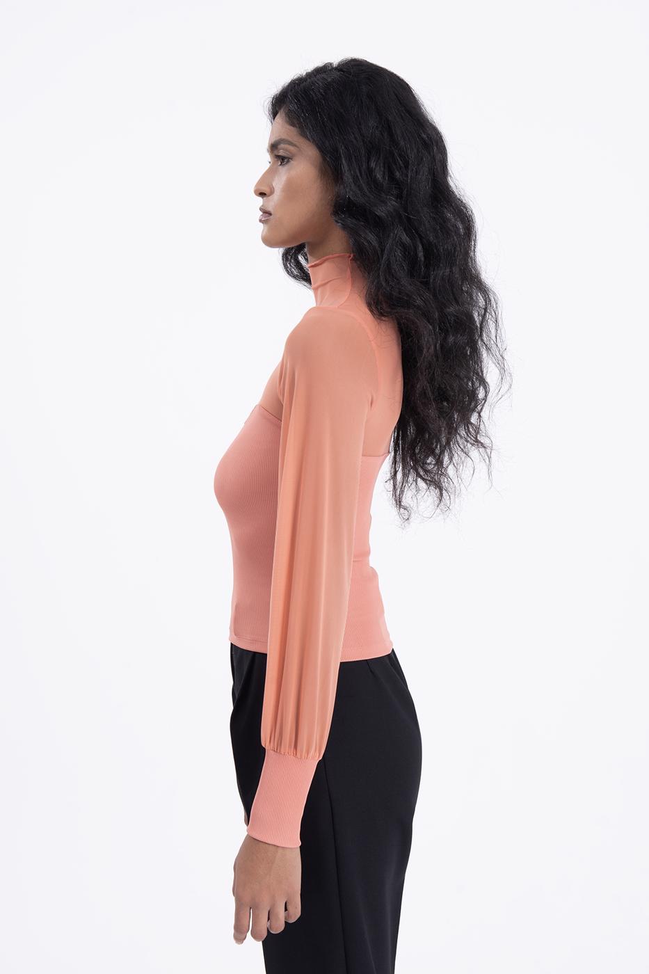 Balloon sleeve transparent blouse Salmon