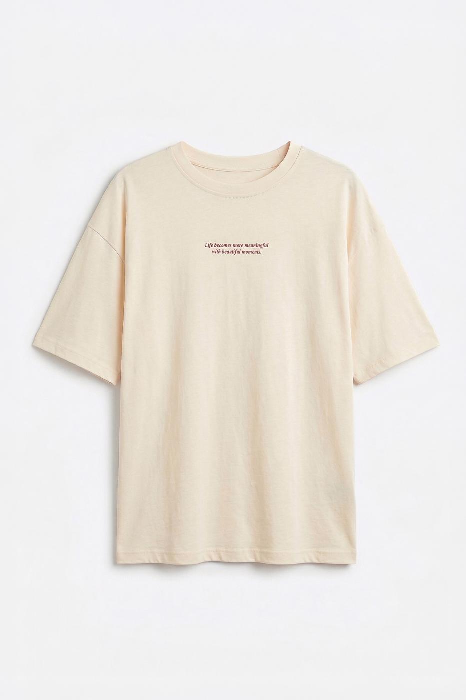 Basic Printed Oversize T-shirt Ecru