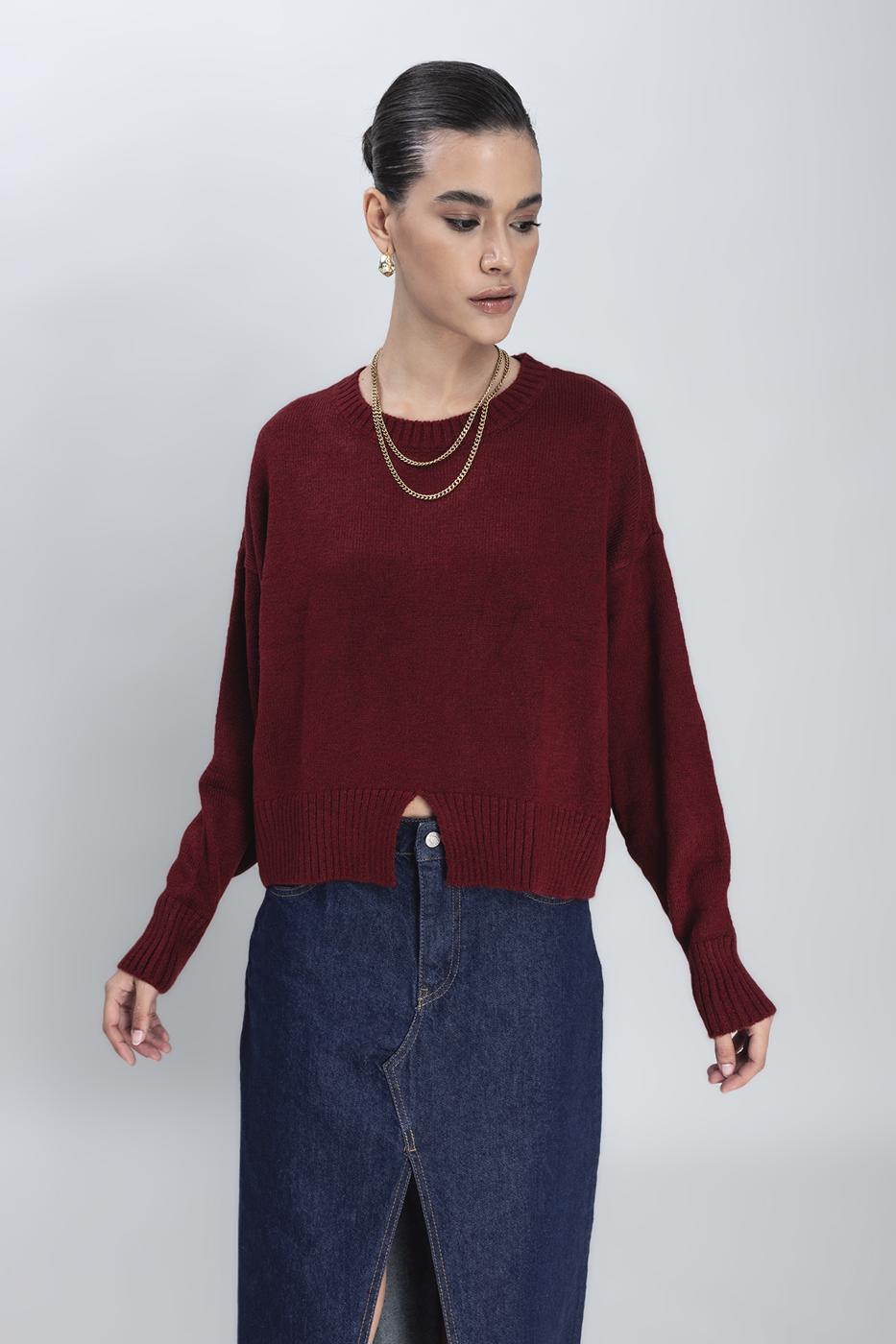 Basic Knit Pullover Burgundy