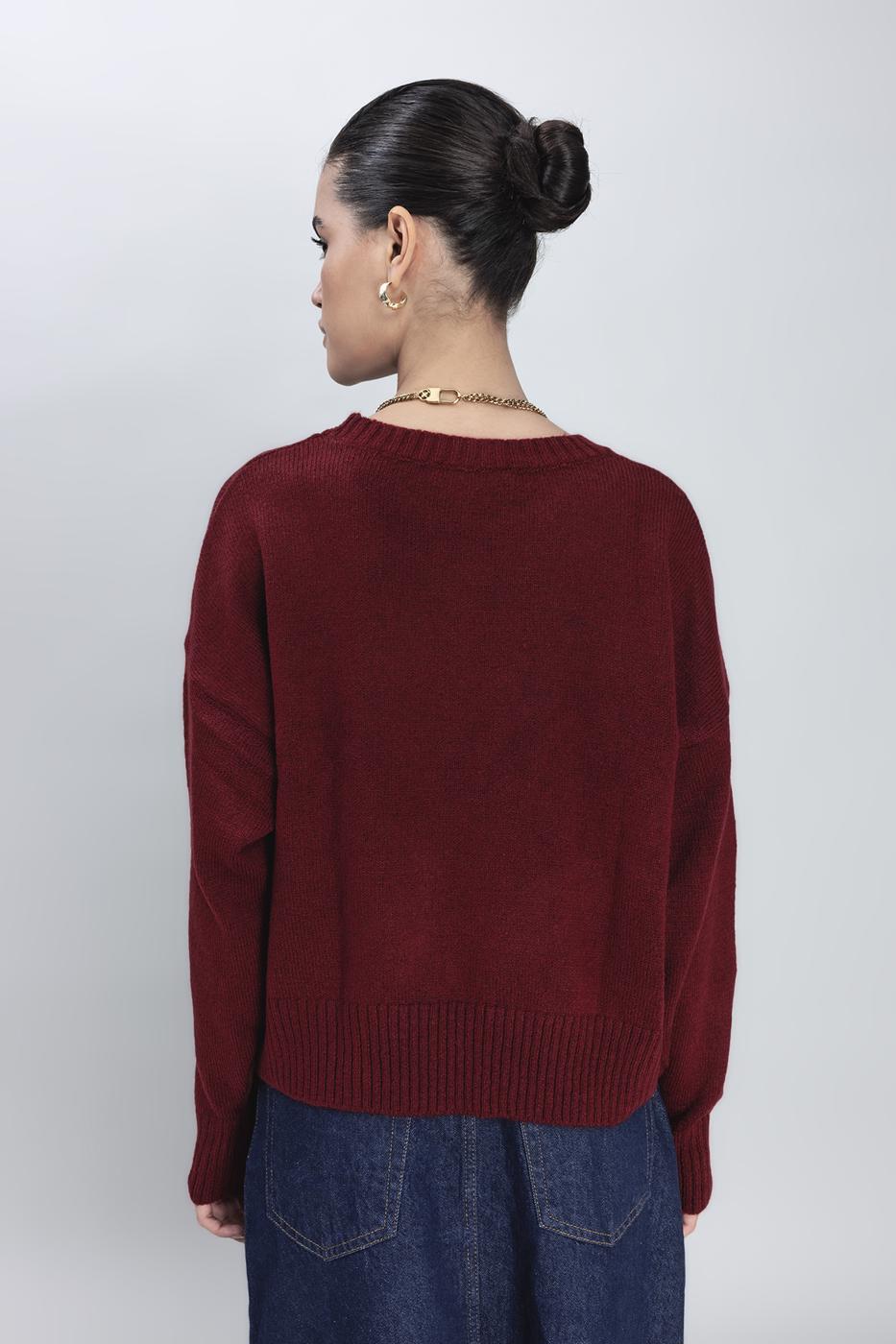 Basic Knit Pullover Burgundy