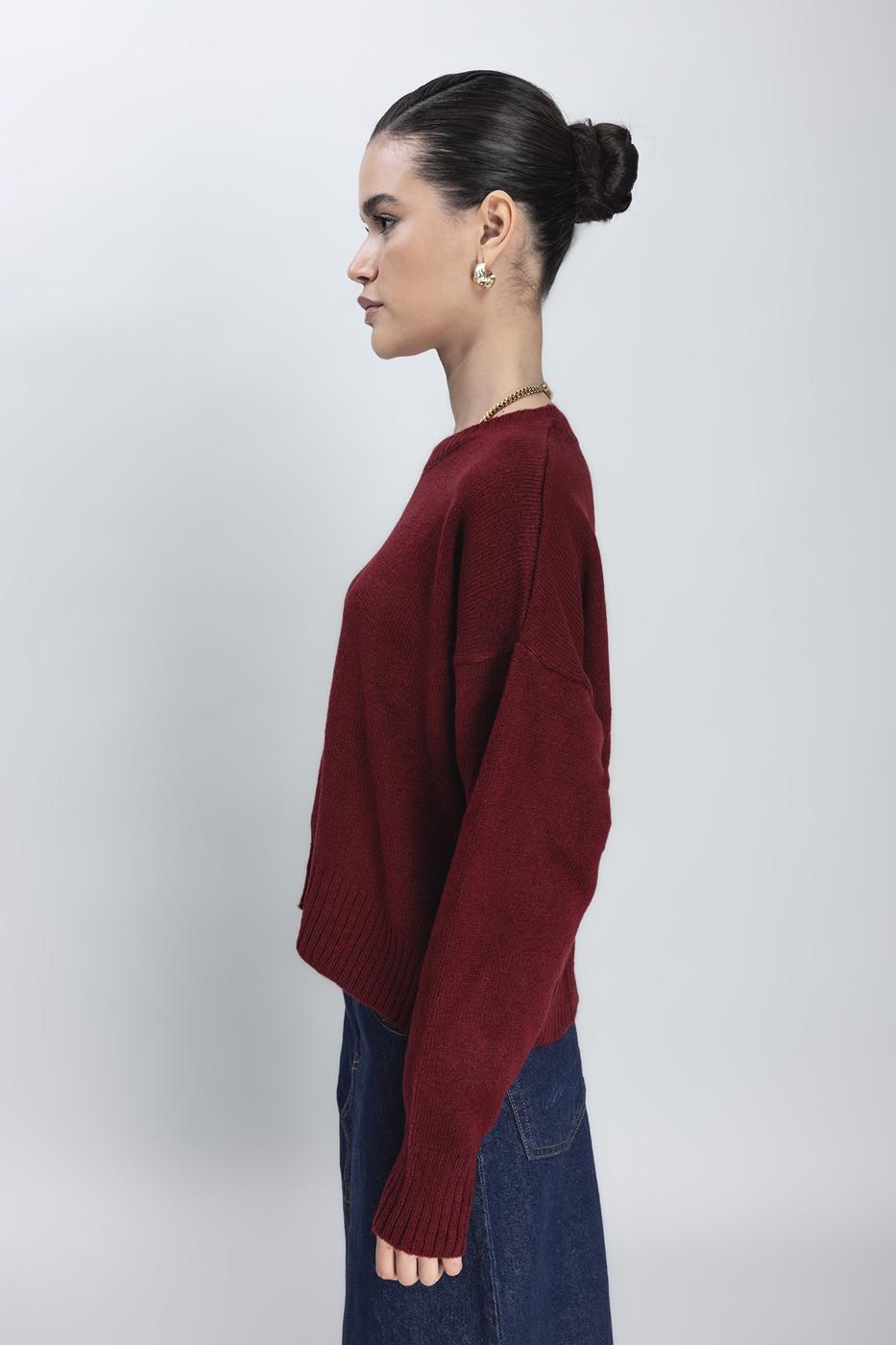 Basic Knit Pullover Burgundy
