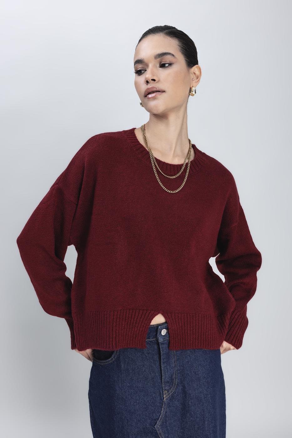 Basic Knit Pullover Burgundy