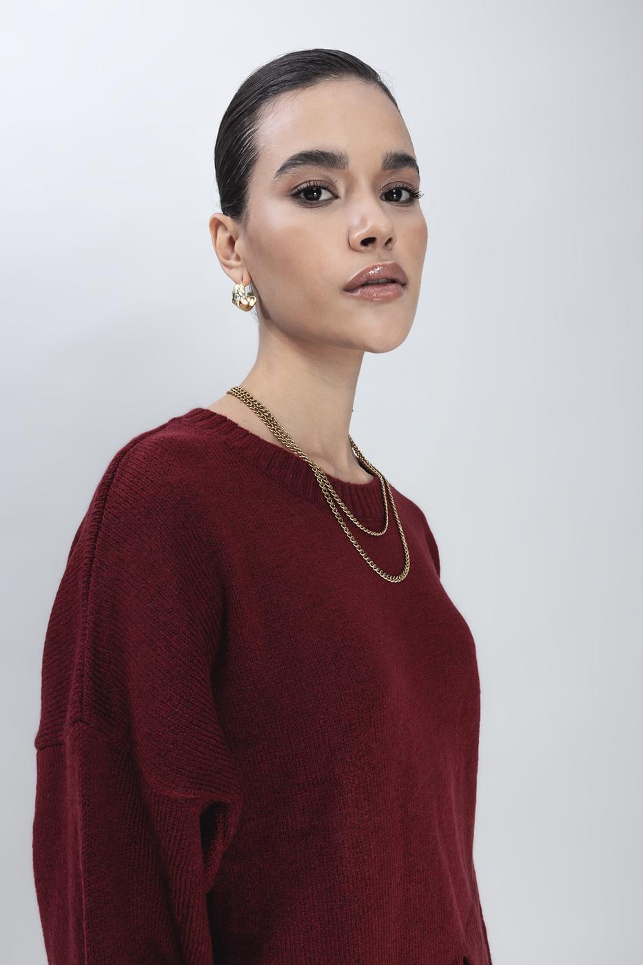 Basic Knit Pullover Burgundy