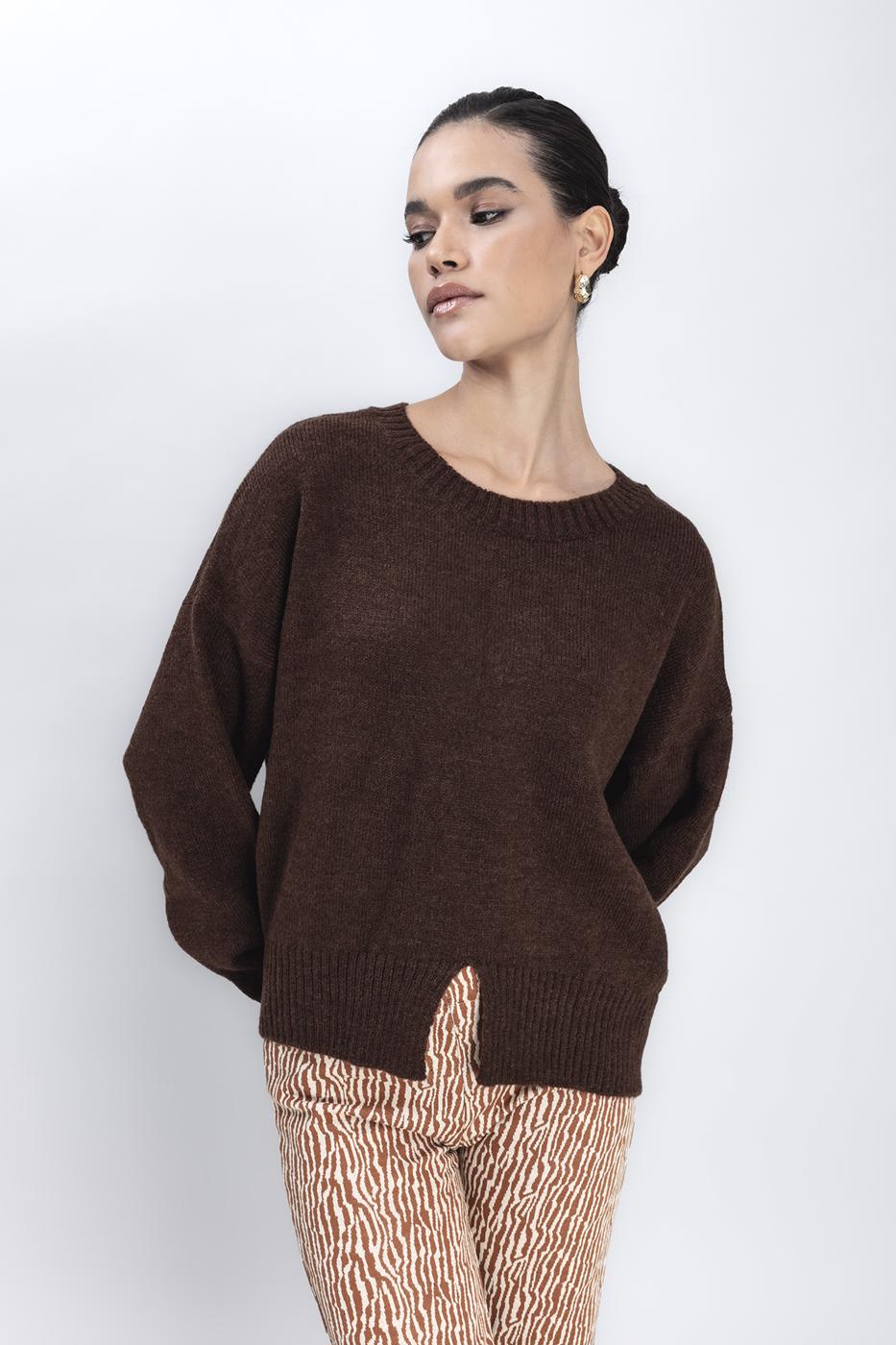 Basic Knit Pullover Brown