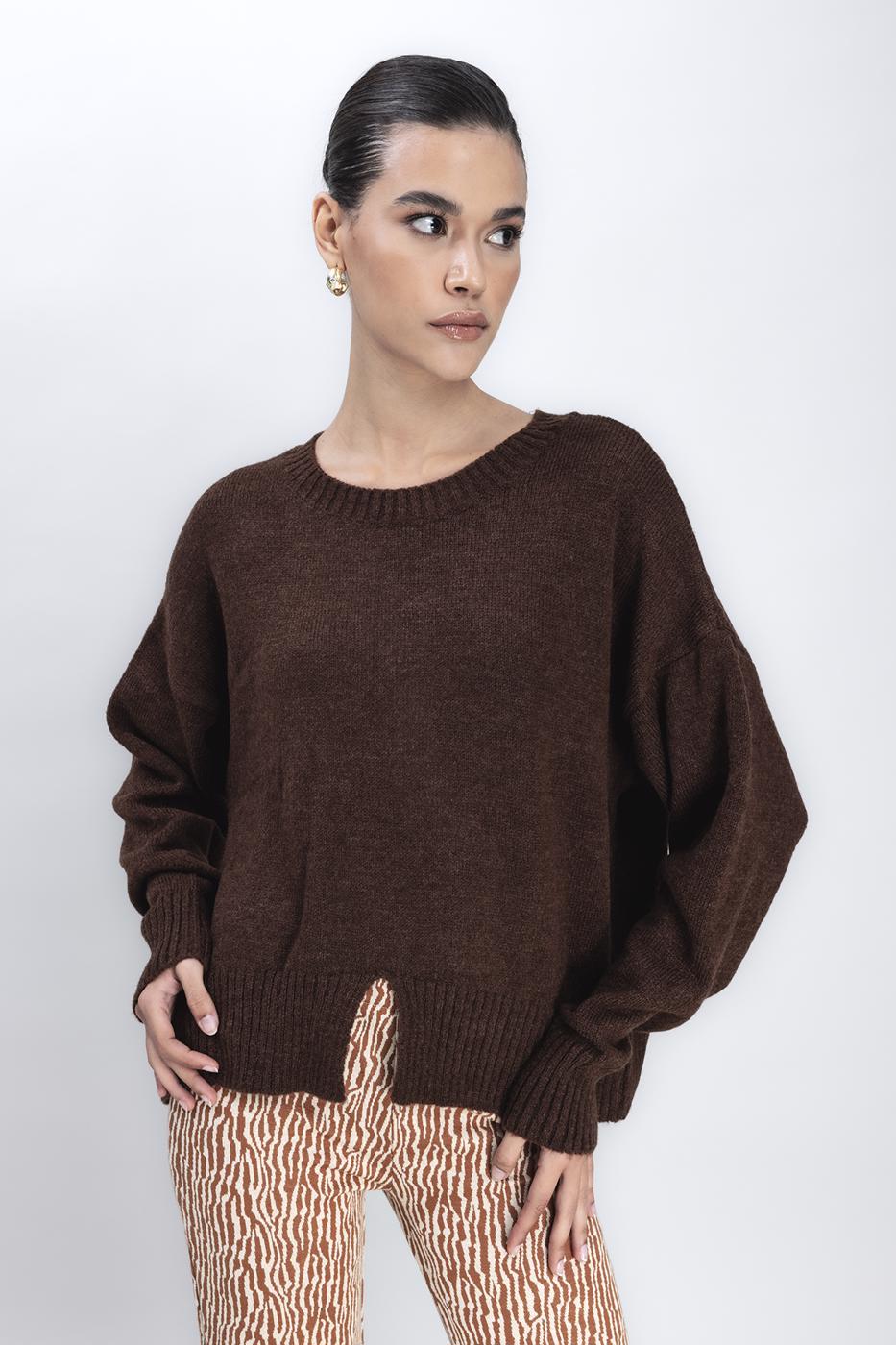 Basic Knit Pullover Brown