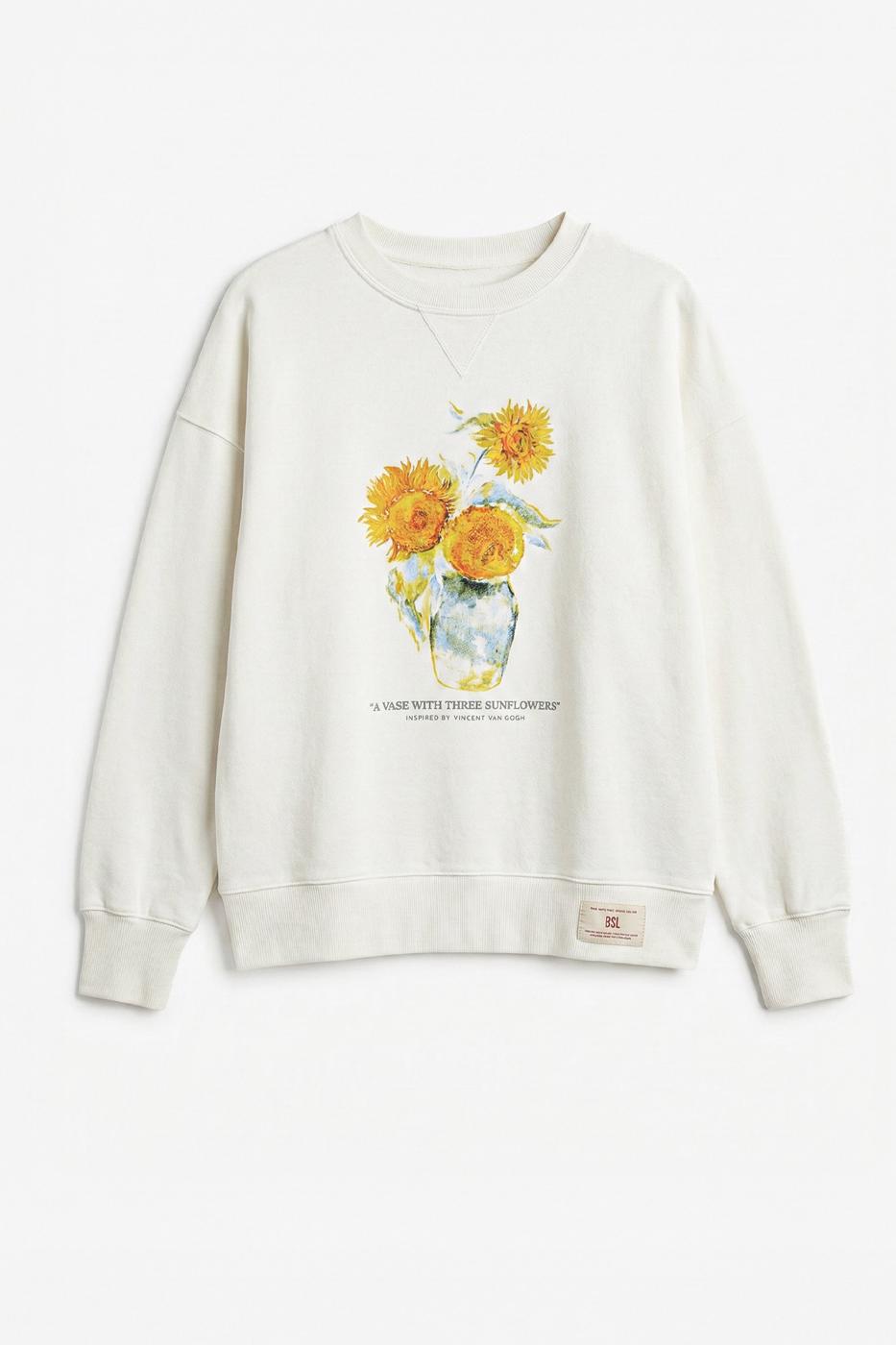 Printed Basic Sweatshirt Ecru
