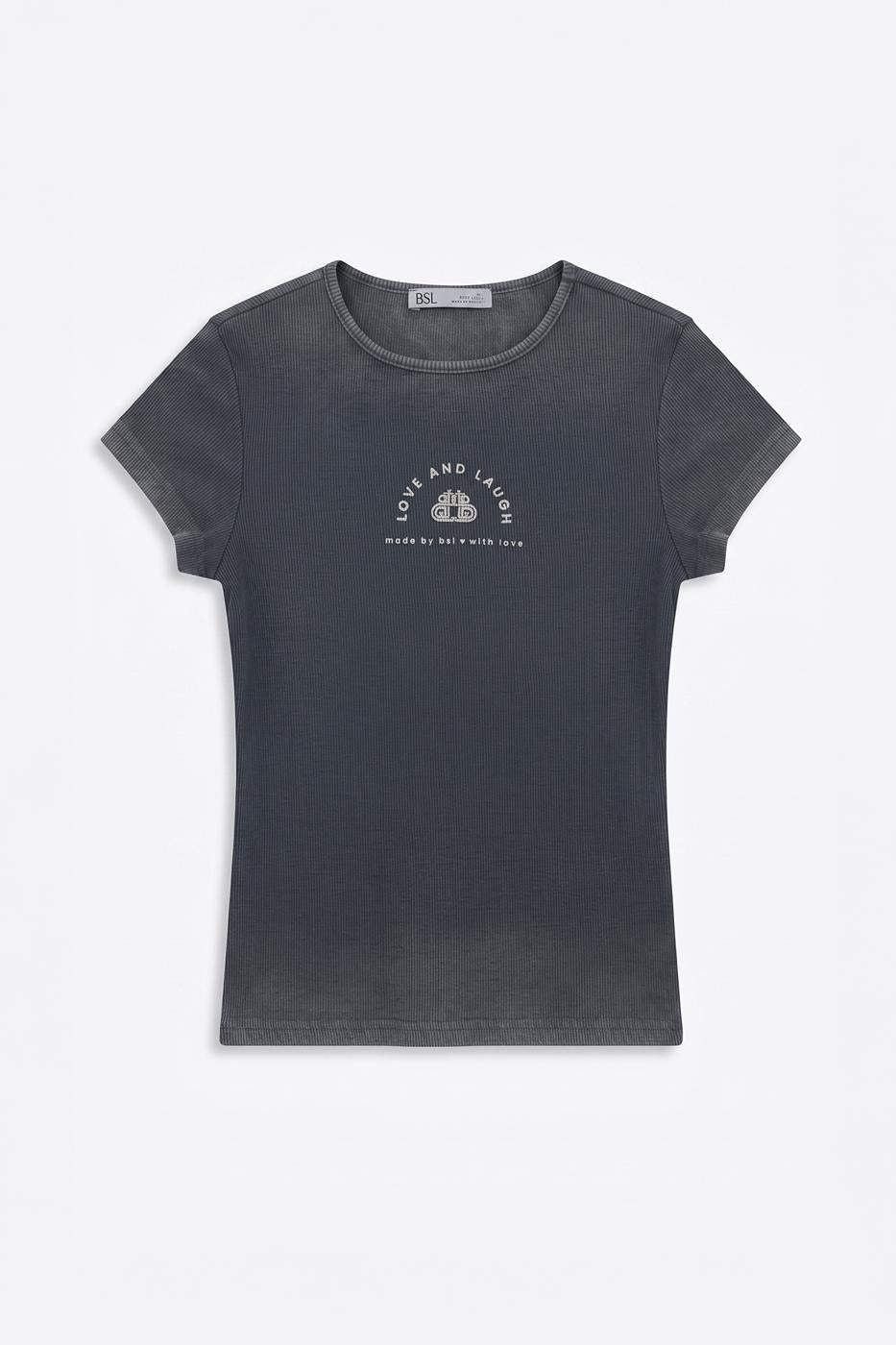 Printed Ribbed Basic Top Grey