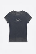 Printed Ribbed Basic Top Grey