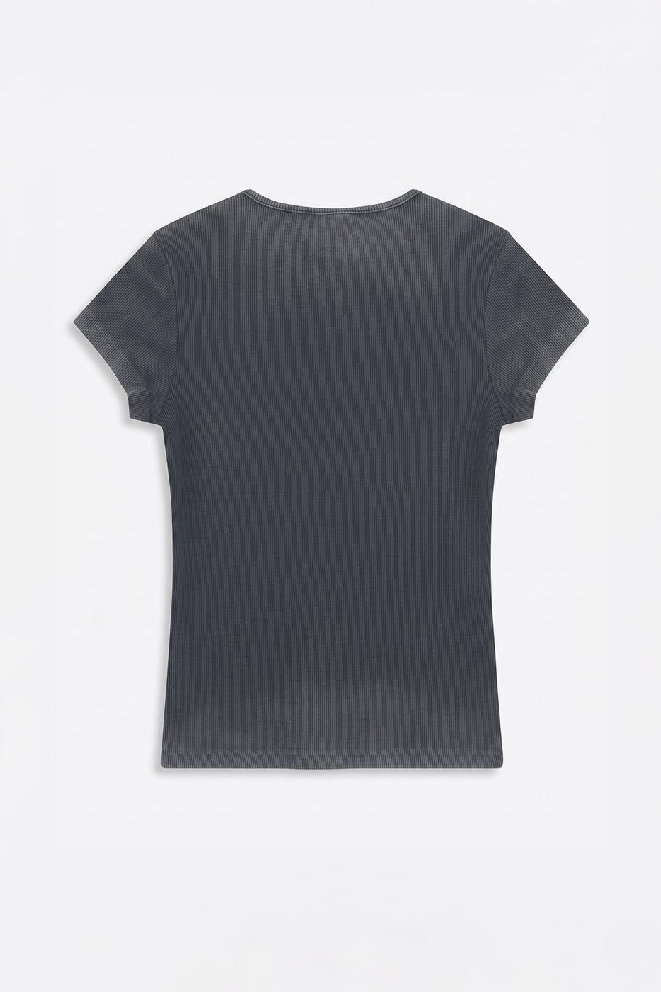 Printed Ribbed Basic Top Grey