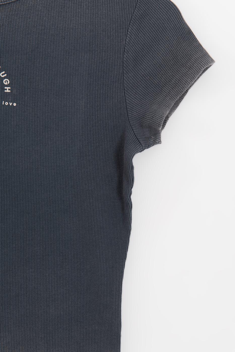 Printed Ribbed Basic Top Grey