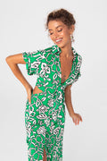 Cut-out waist shirt collar midi dress