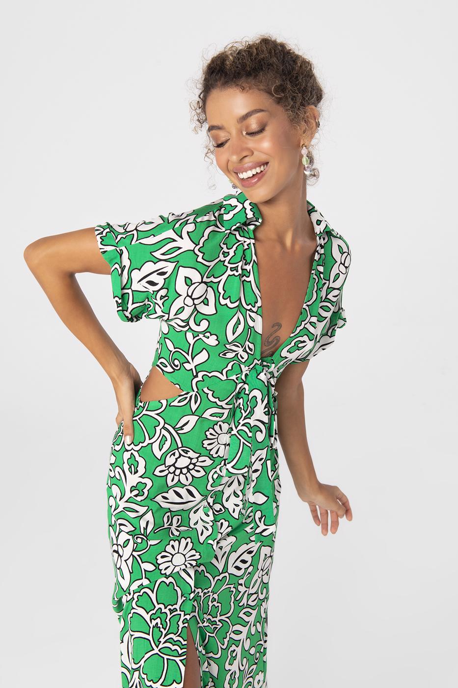 Cut-out waist shirt collar midi dress