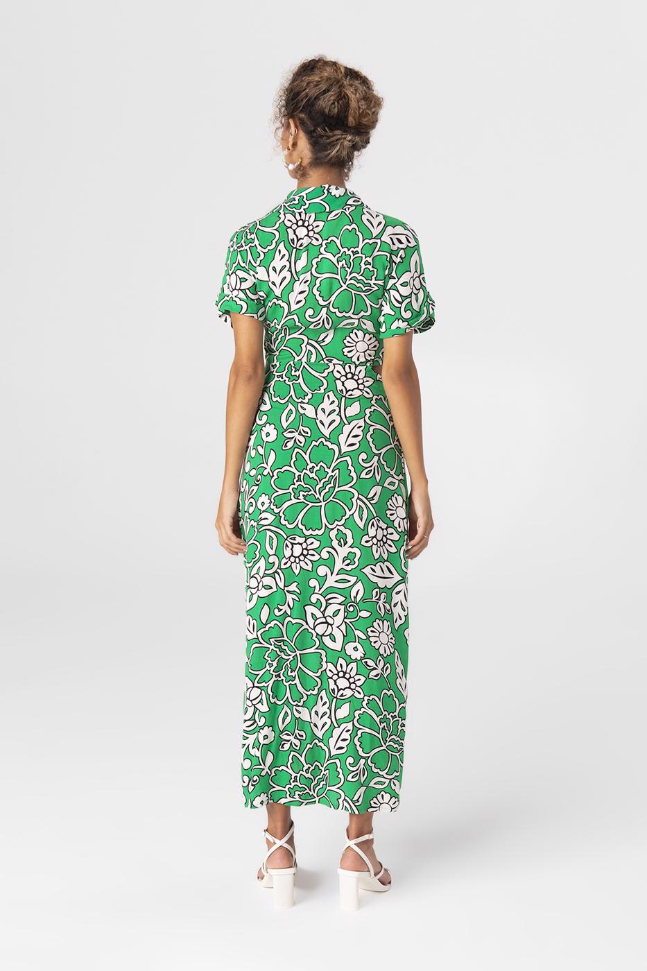 Cut-out waist shirt collar midi dress