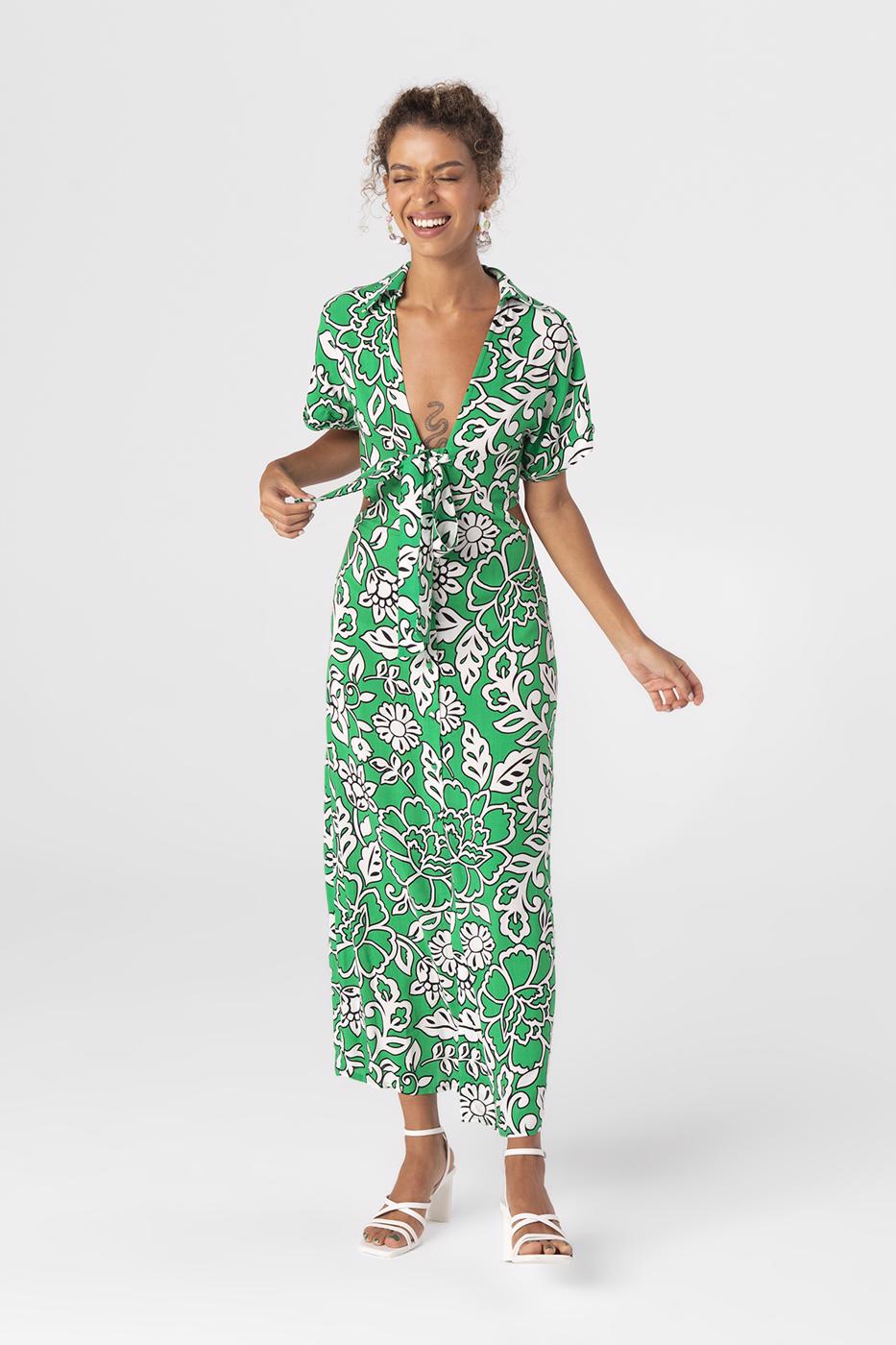Cut-out waist shirt collar midi dress