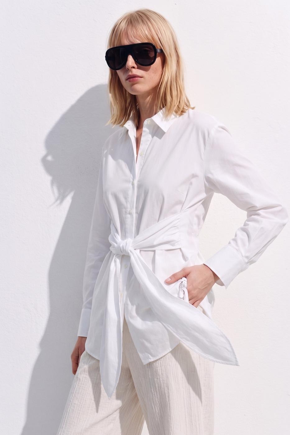 Shirt with Tie Waist White