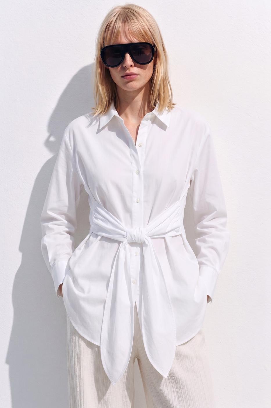 Shirt with Tie Waist White