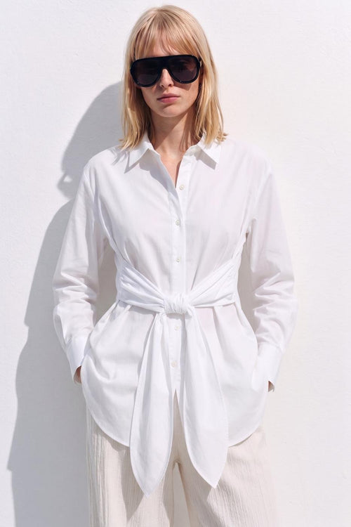 Shirt with Tie Waist White