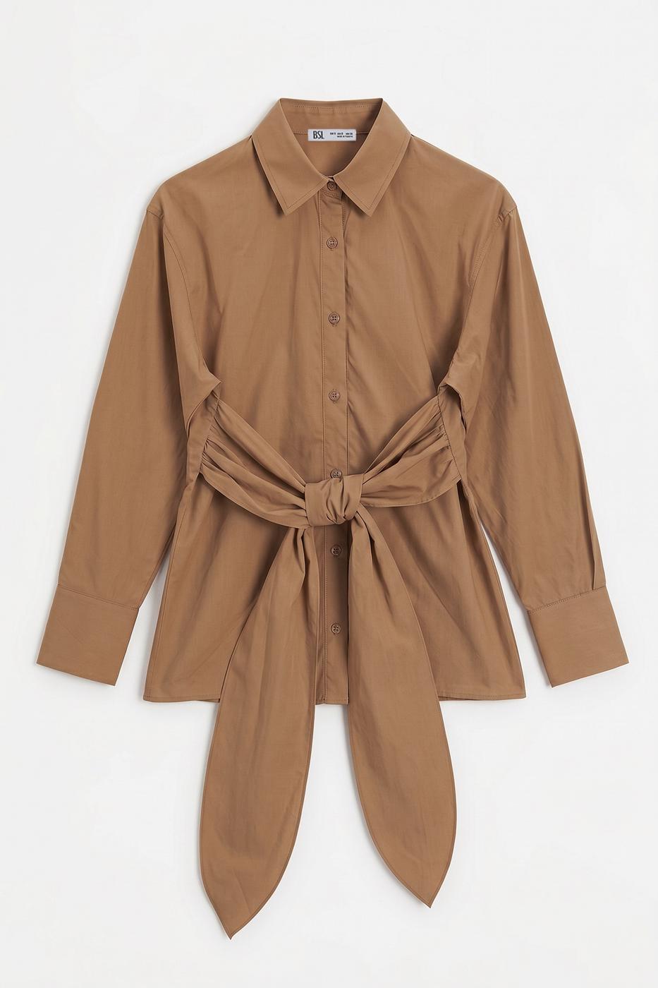 Shirt with Tie Waist Camel