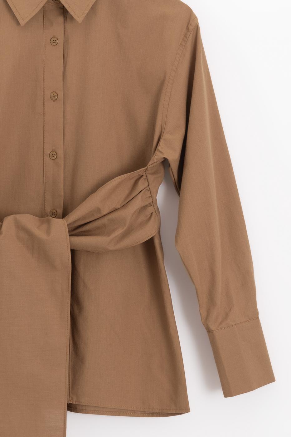 Shirt with Tie Waist Camel