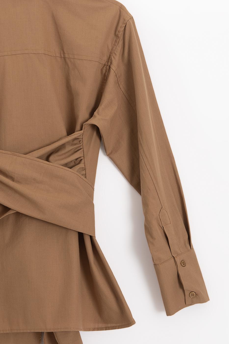 Shirt with Tie Waist Camel