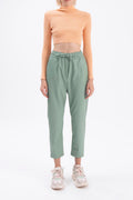 Elastic waist band straight cut faux leather pants