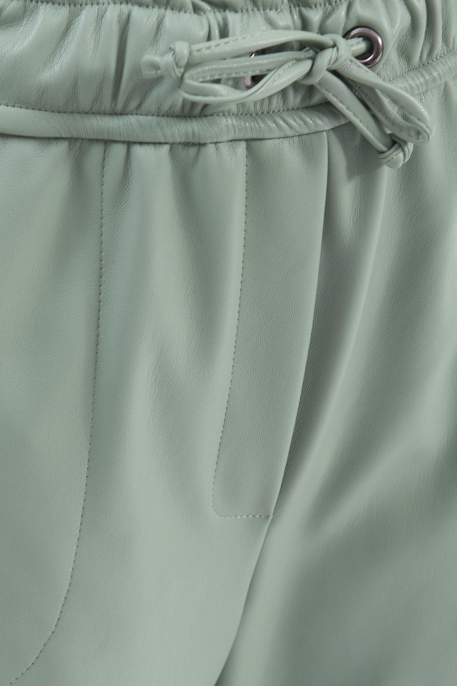 Elastic waist band straight cut faux leather pants