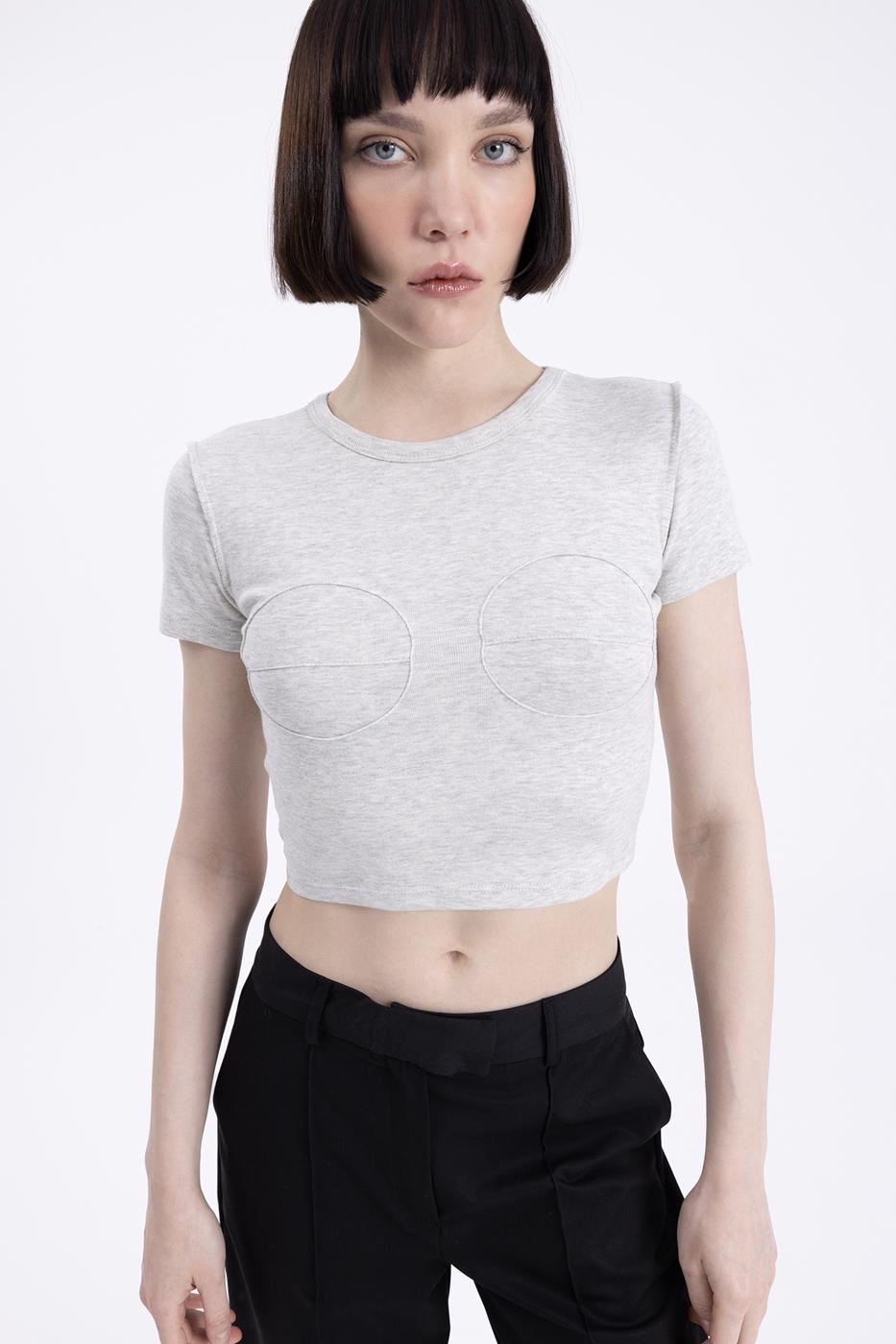 Crew Neck Crop Top Grey