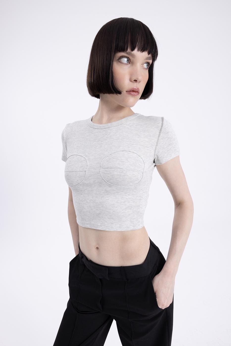 Crew Neck Crop Top Grey