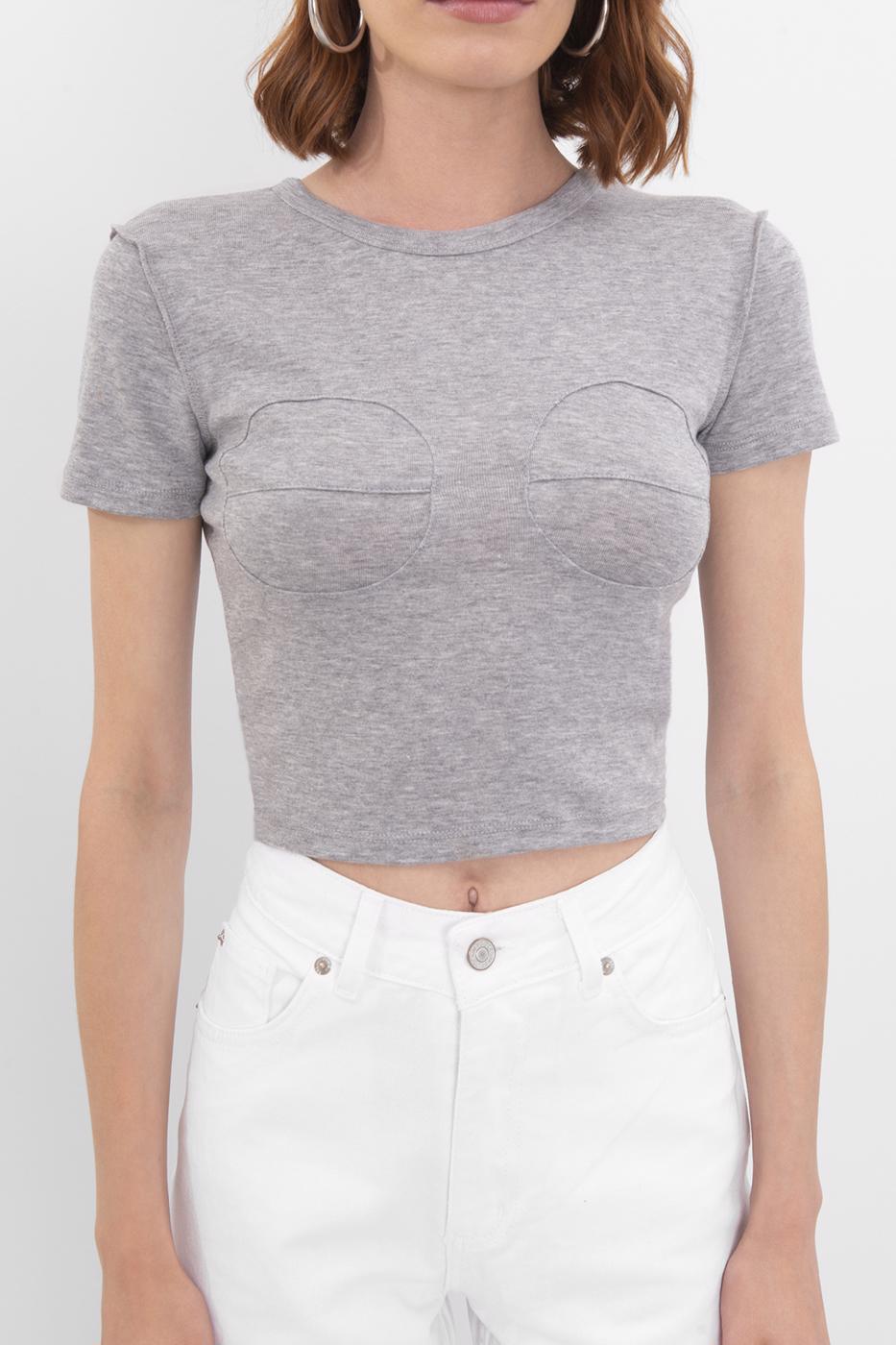 Crew Neck Crop Top D.grey