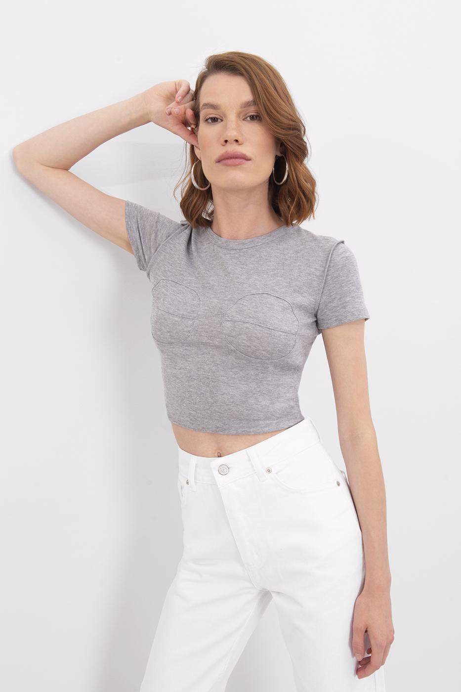 Crew Neck Crop Top D.grey